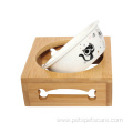 Cat Dog Food Bowl With Raised Bamboo Stand